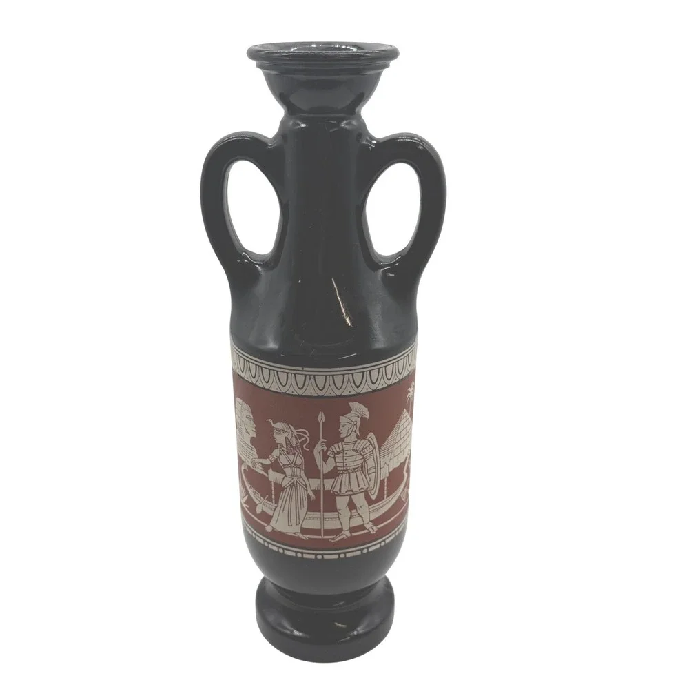 Vintage Black Amphora Vase Greek‎ Roman Figures Red Band Art Decor -scratches